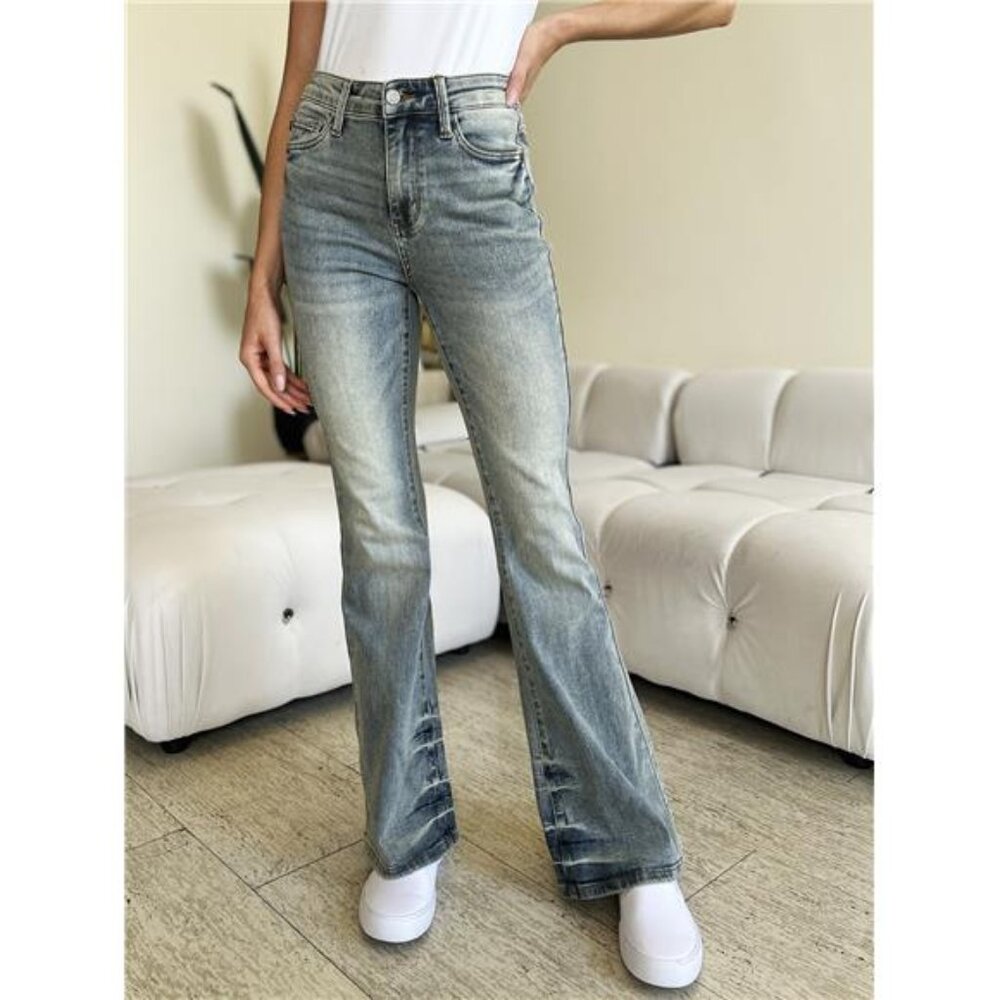 NWT π Judy Blue Mid Rise Flare Jeans, Faded Detailing, Reg and Plus Sizes - Picture 4 of 9